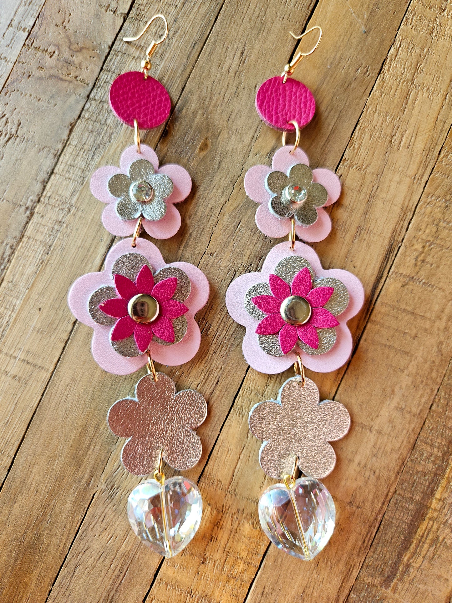 Flower Leather Shoulder Duster Earrings