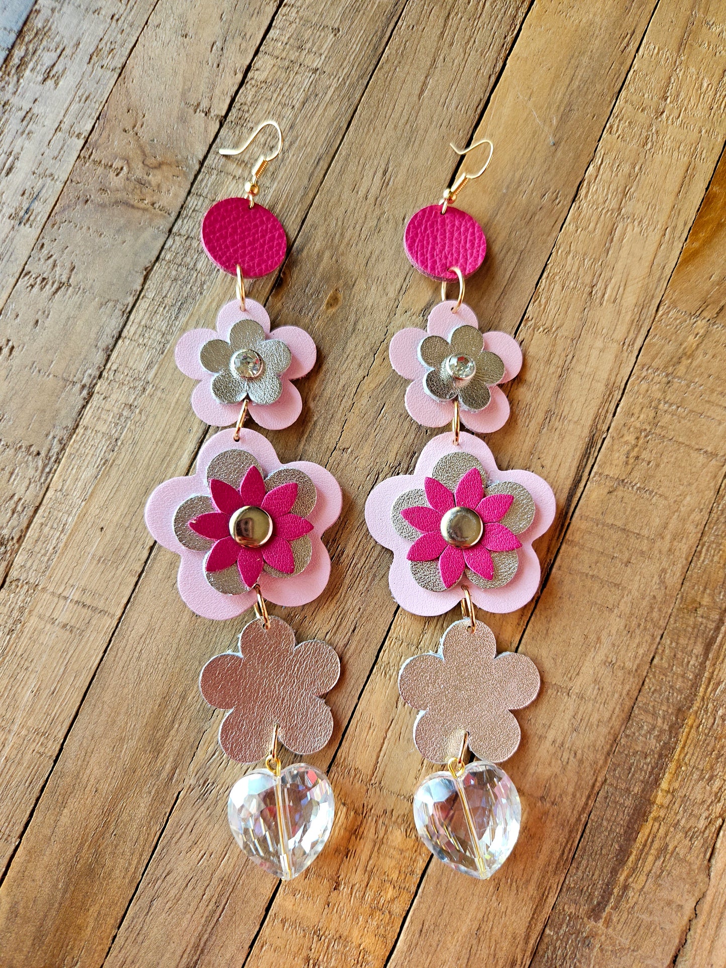 Flower Leather Shoulder Duster Earrings