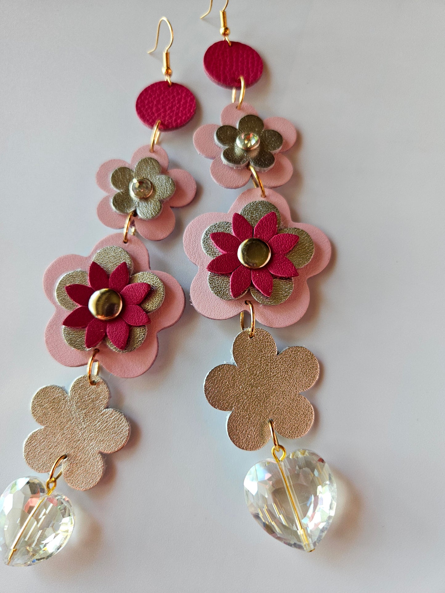Flower Leather Shoulder Duster Earrings