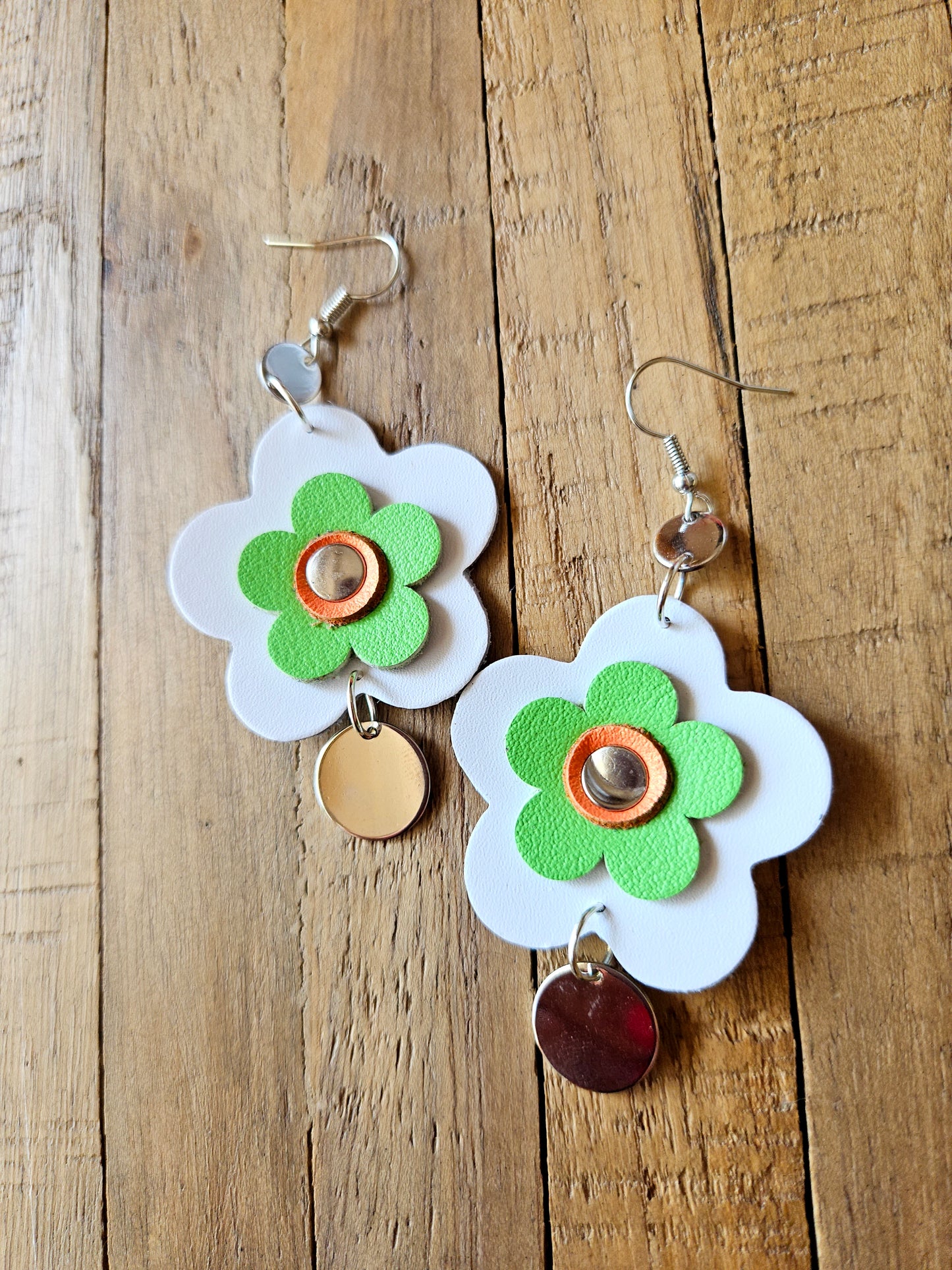 Leather Flower Drop Earrings