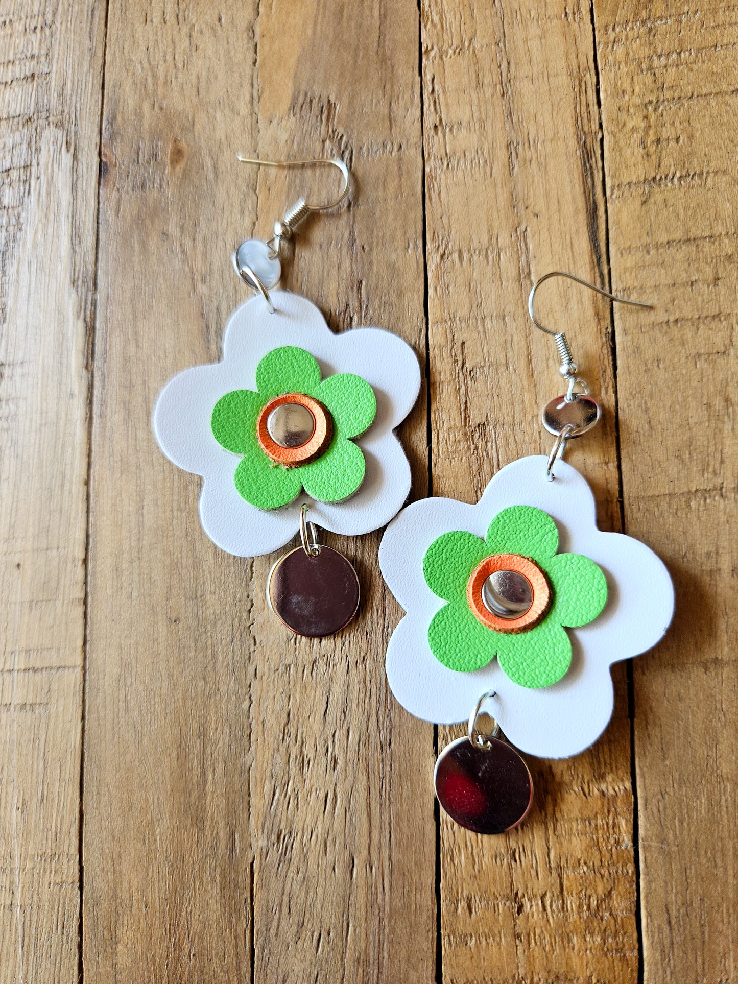 Leather Flower Drop Earrings