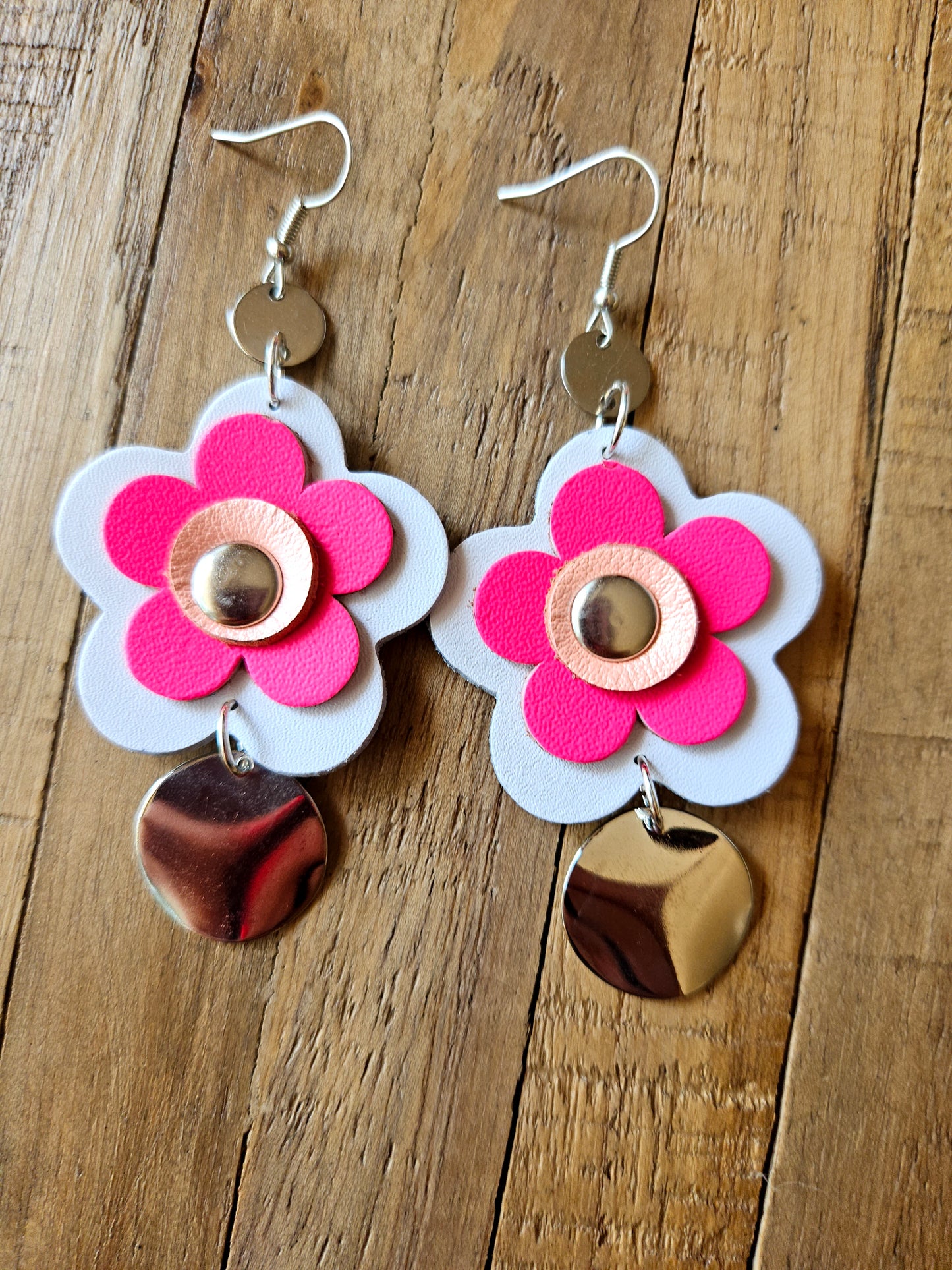 Leather Flower Drop Earrings