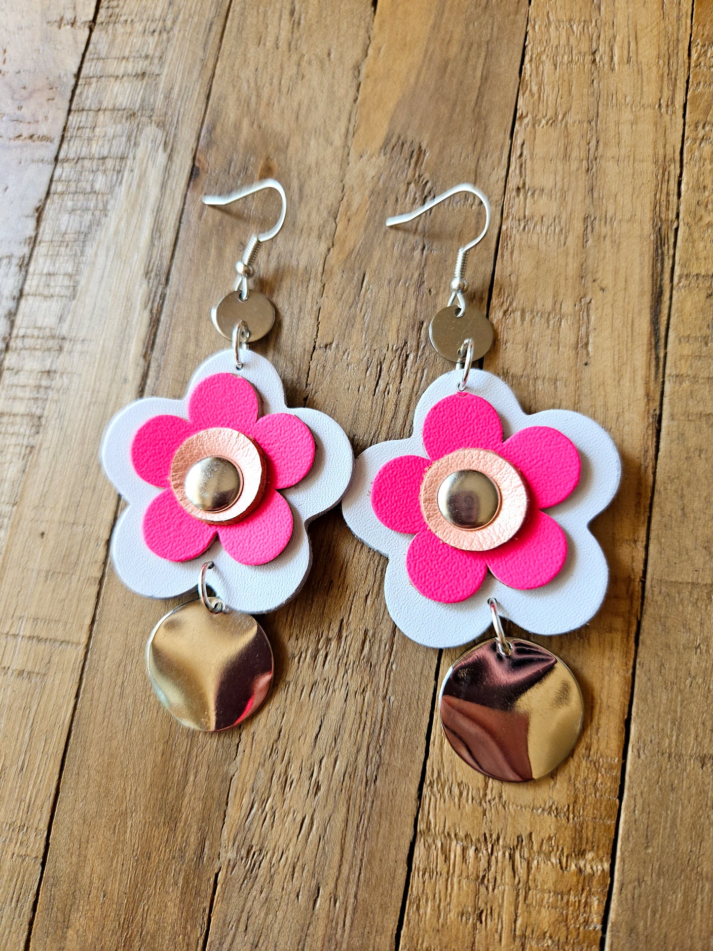 Leather Flower Drop Earrings