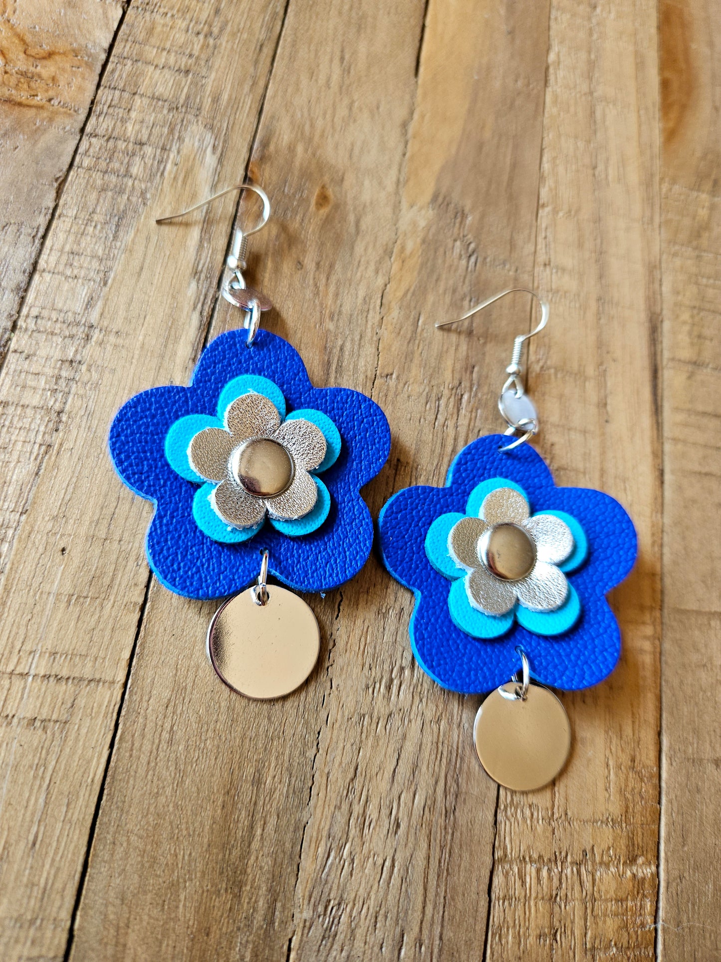 Leather Flower Drop Earrings