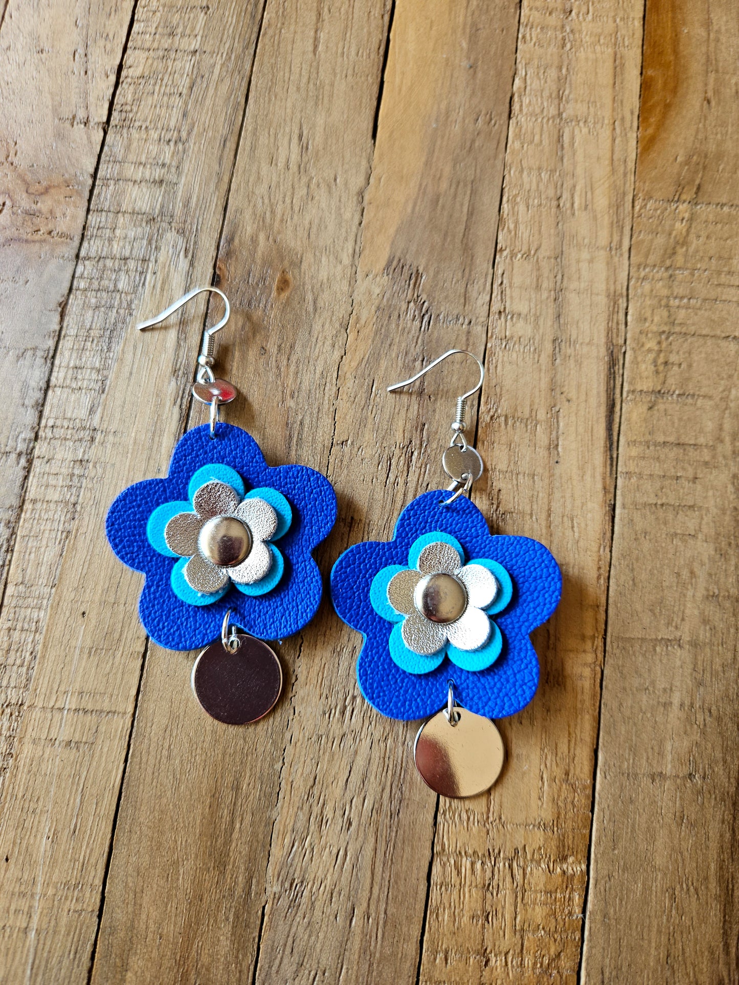 Leather Flower Drop Earrings