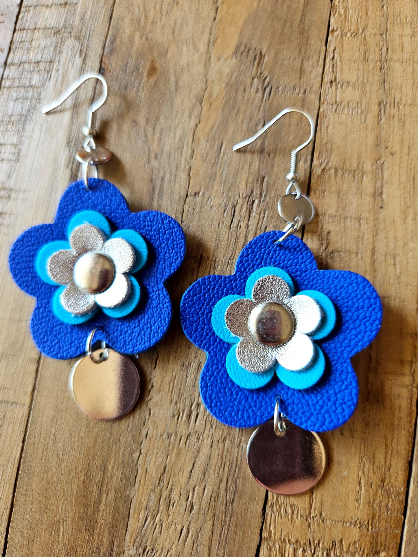Leather Flower Drop Earrings