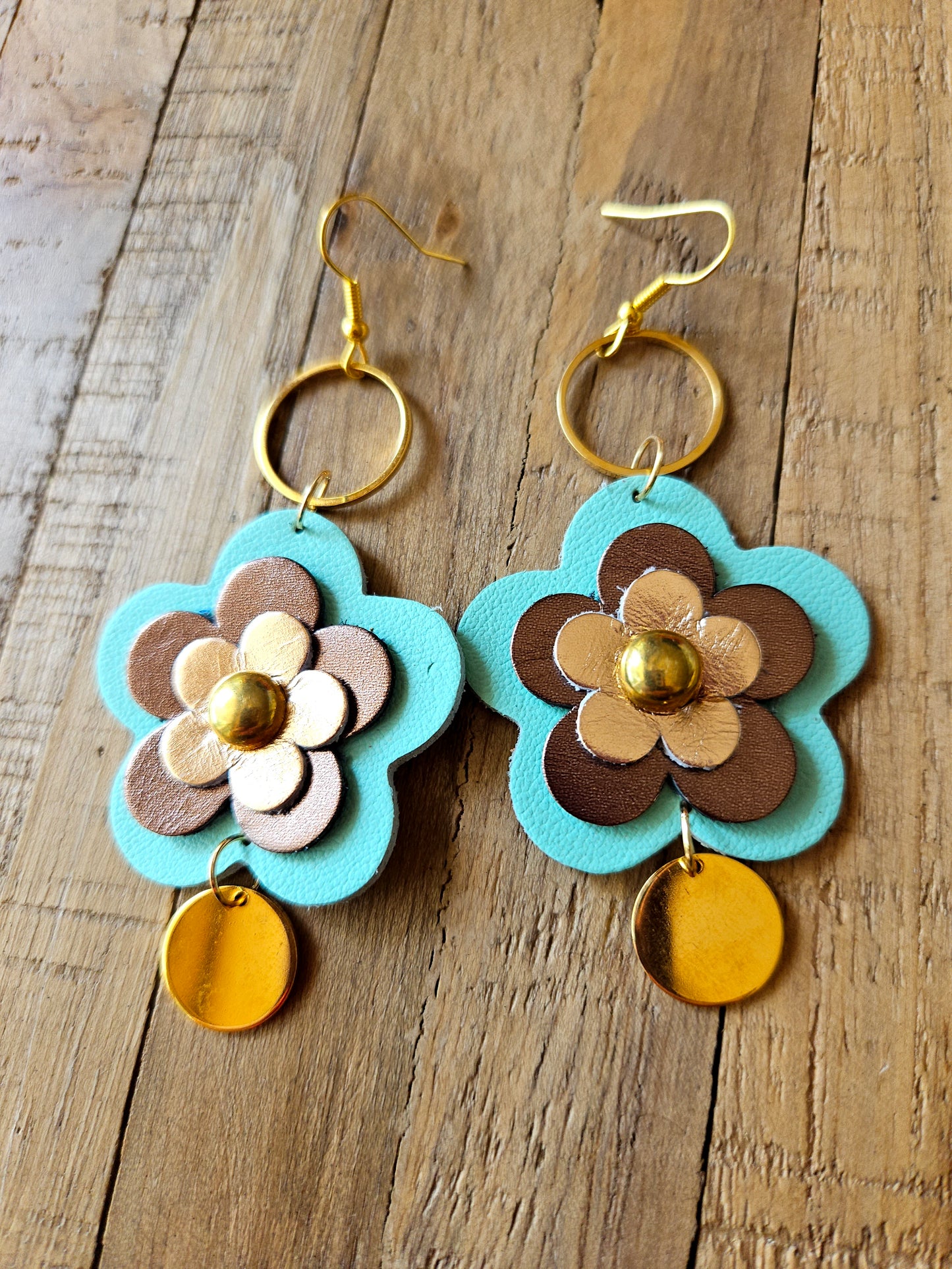 Leather Flower Drop Earrings