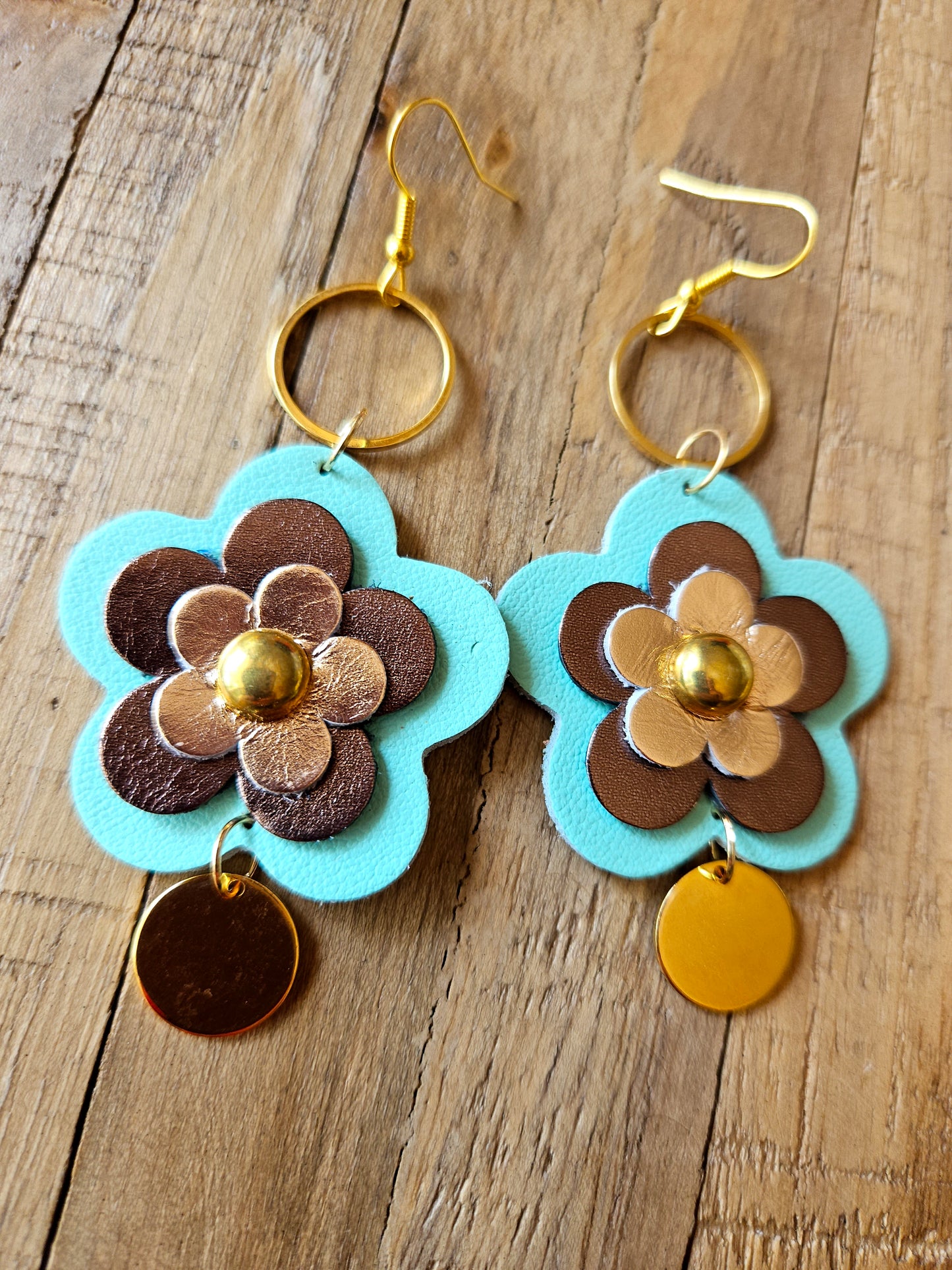 Leather Flower Drop Earrings