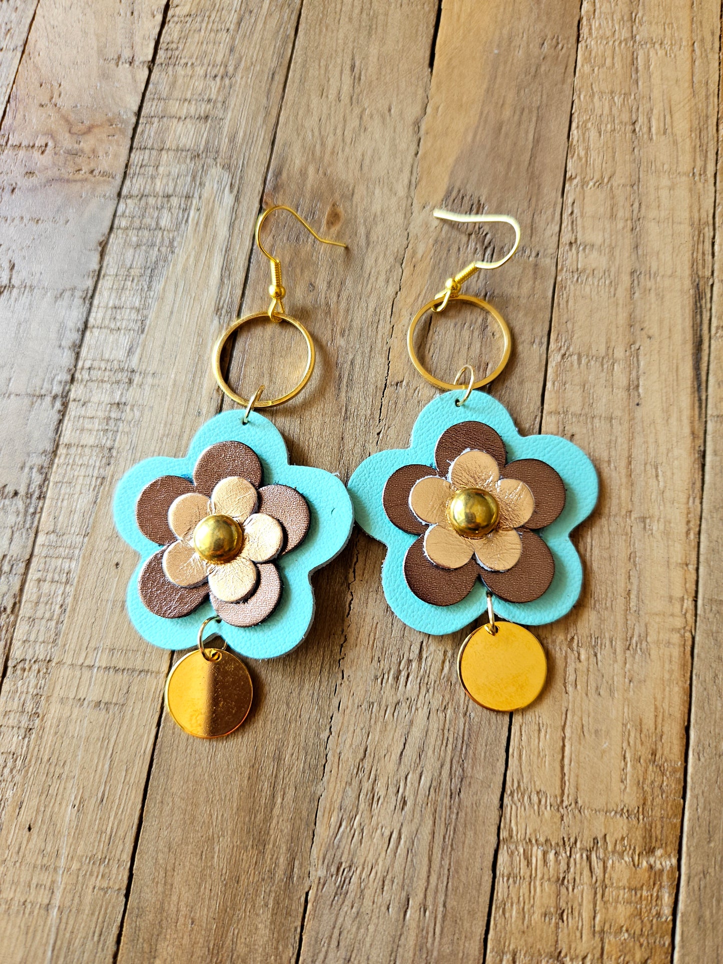 Leather Flower Drop Earrings