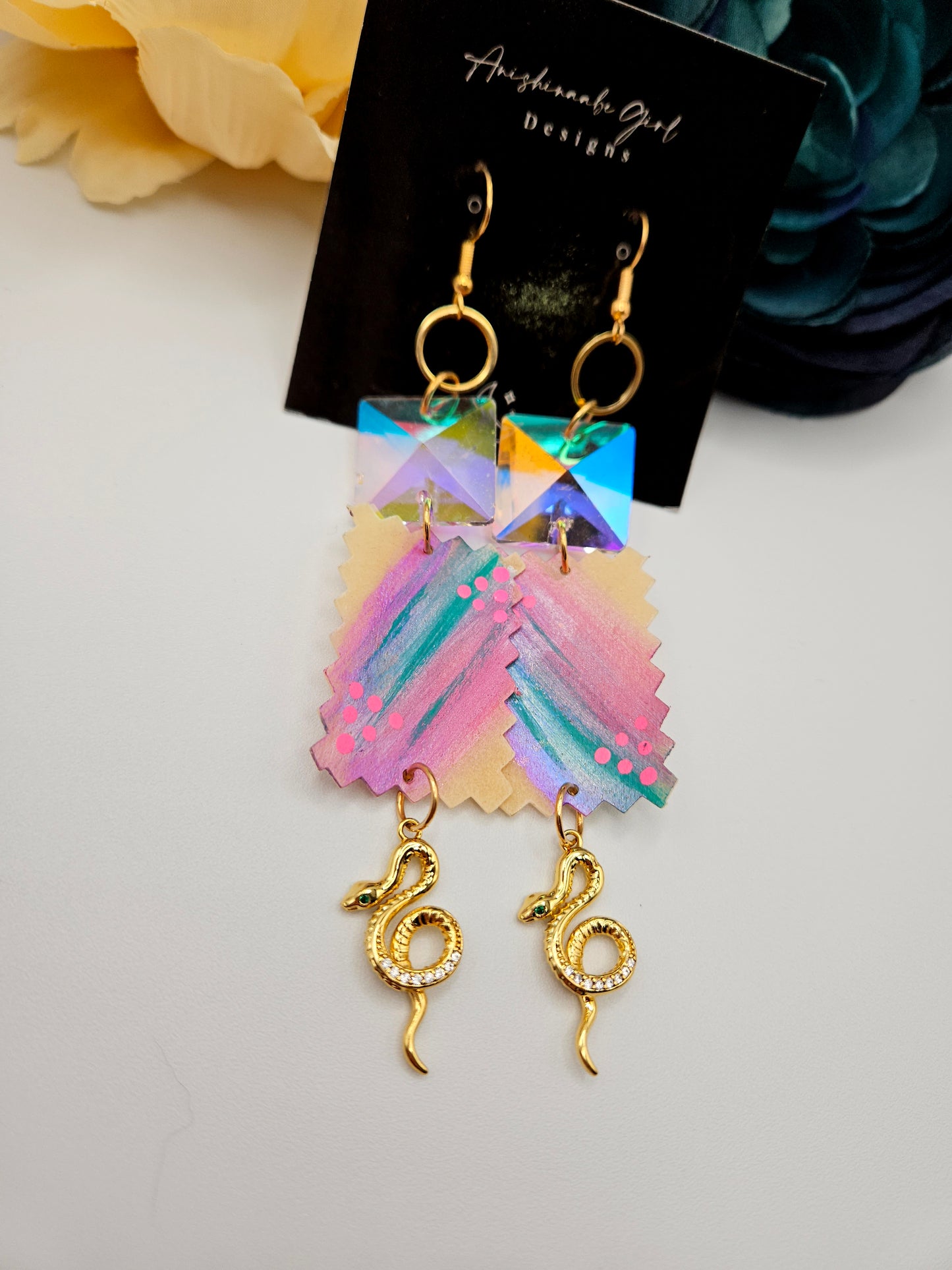 Painted Parfleche and Snake Earrings