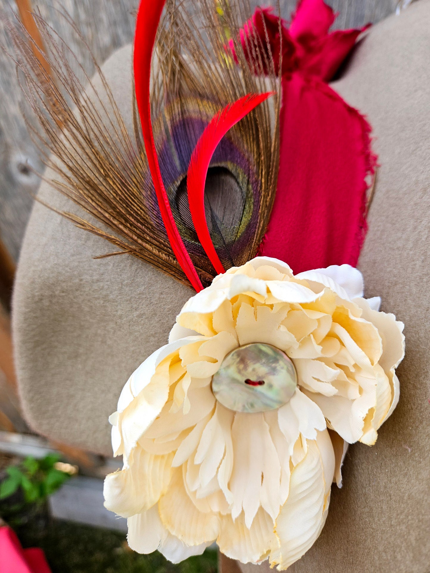 Beige and Red wide brimmed hat