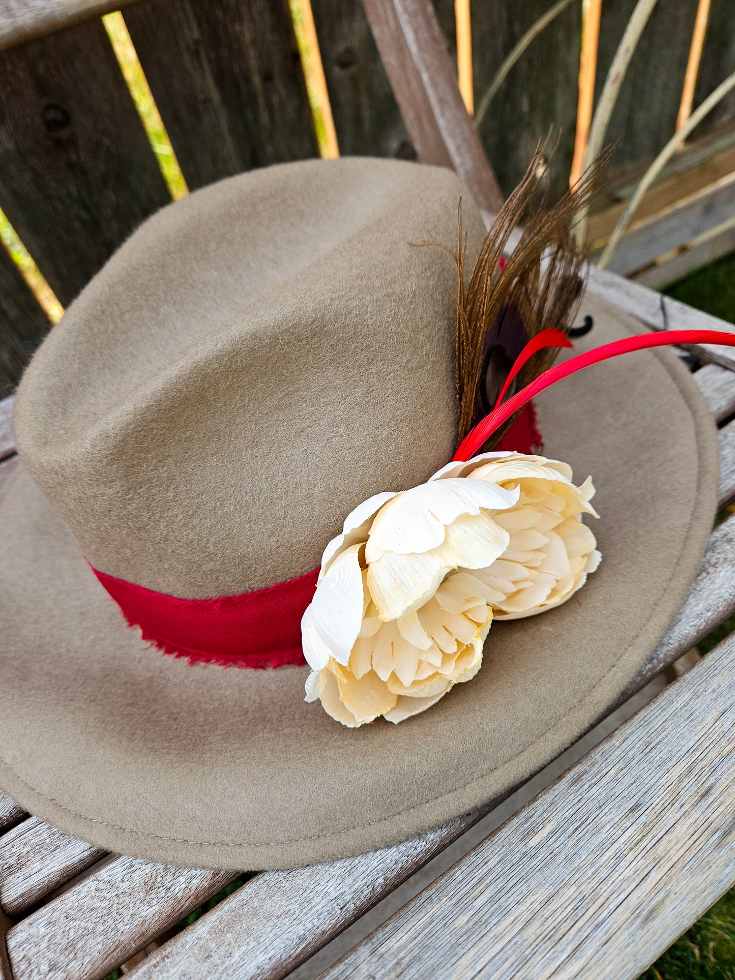 Beige and Red wide brimmed hat