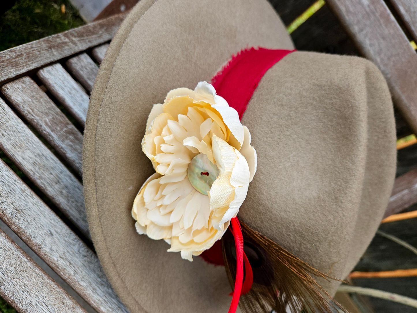 Beige and Red wide brimmed hat