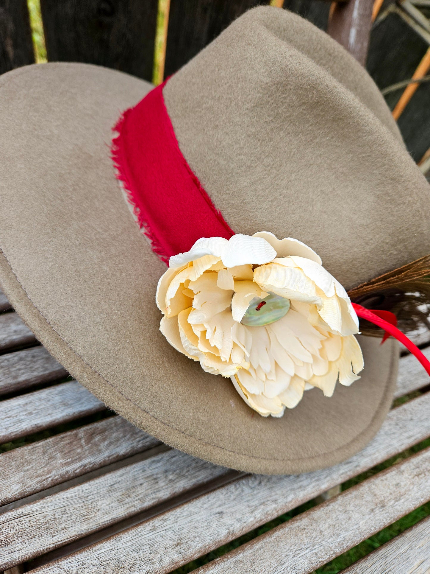 Beige and Red wide brimmed hat