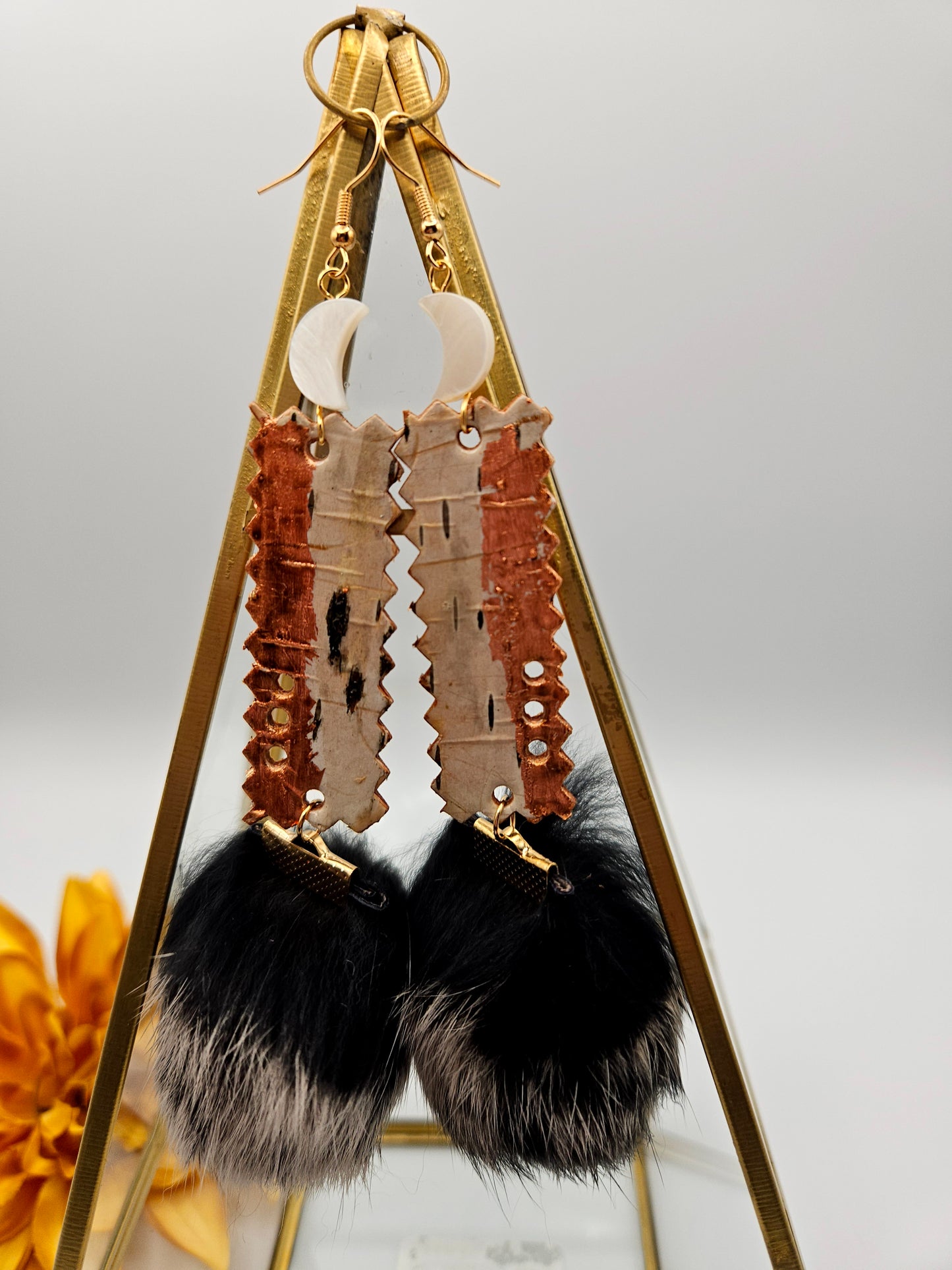 Birchbark and Rex Rabbit Fur Earrings