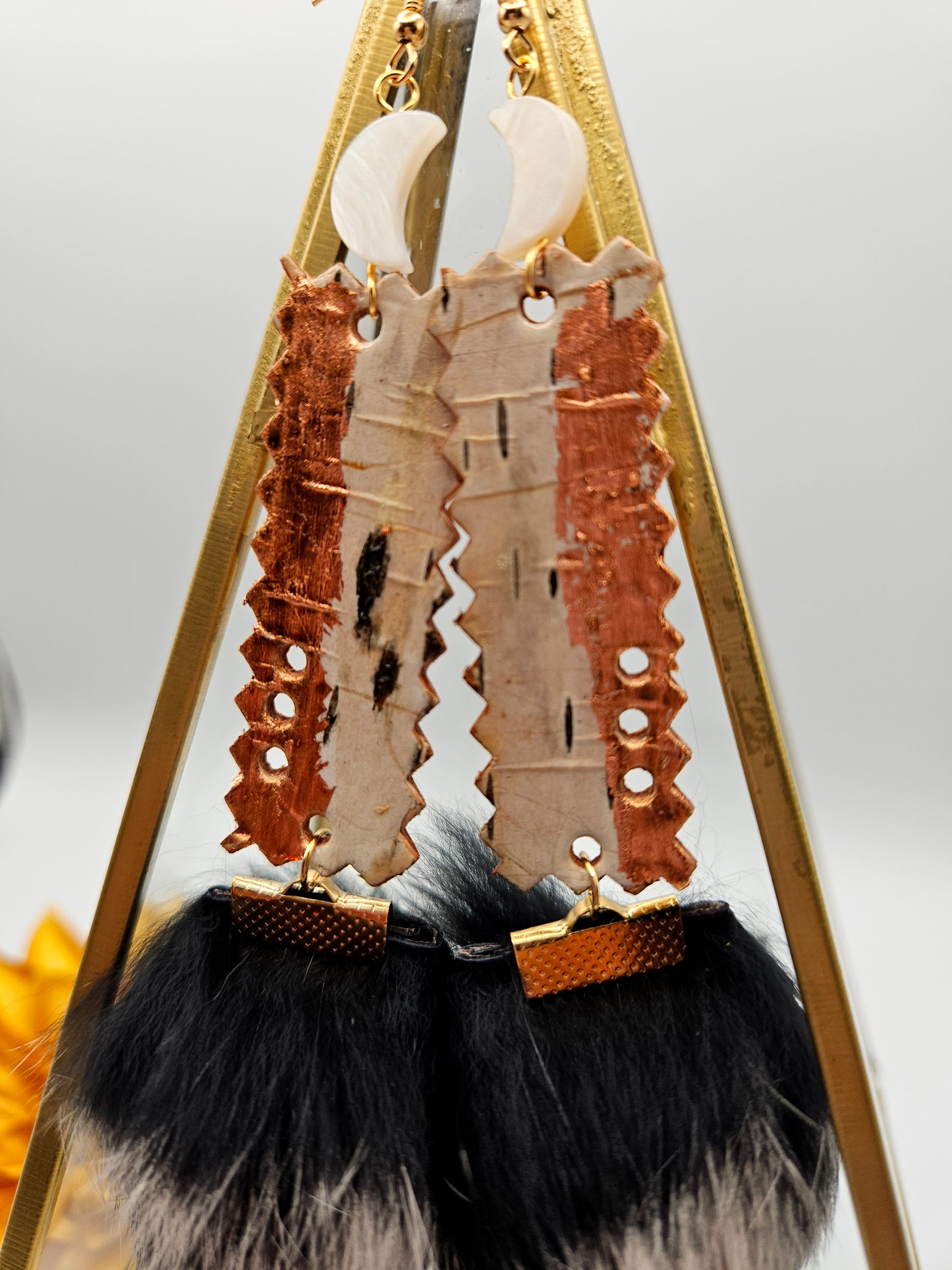 Birchbark and Rex Rabbit Fur Earrings