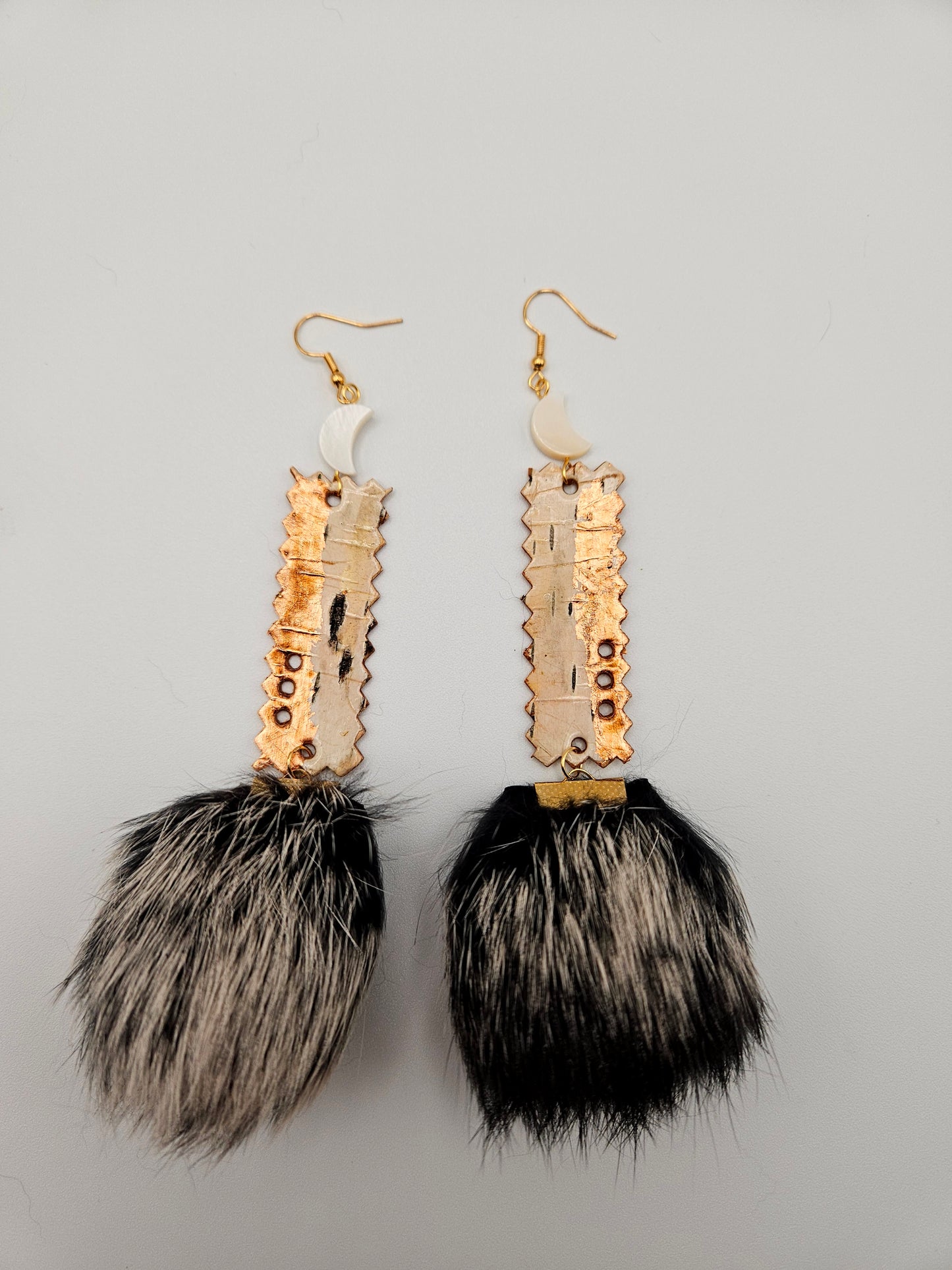 Birchbark and Rex Rabbit Fur Earrings