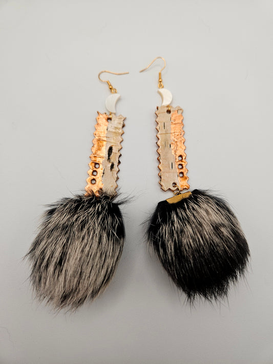 Birchbark and Rex Rabbit Fur Earrings
