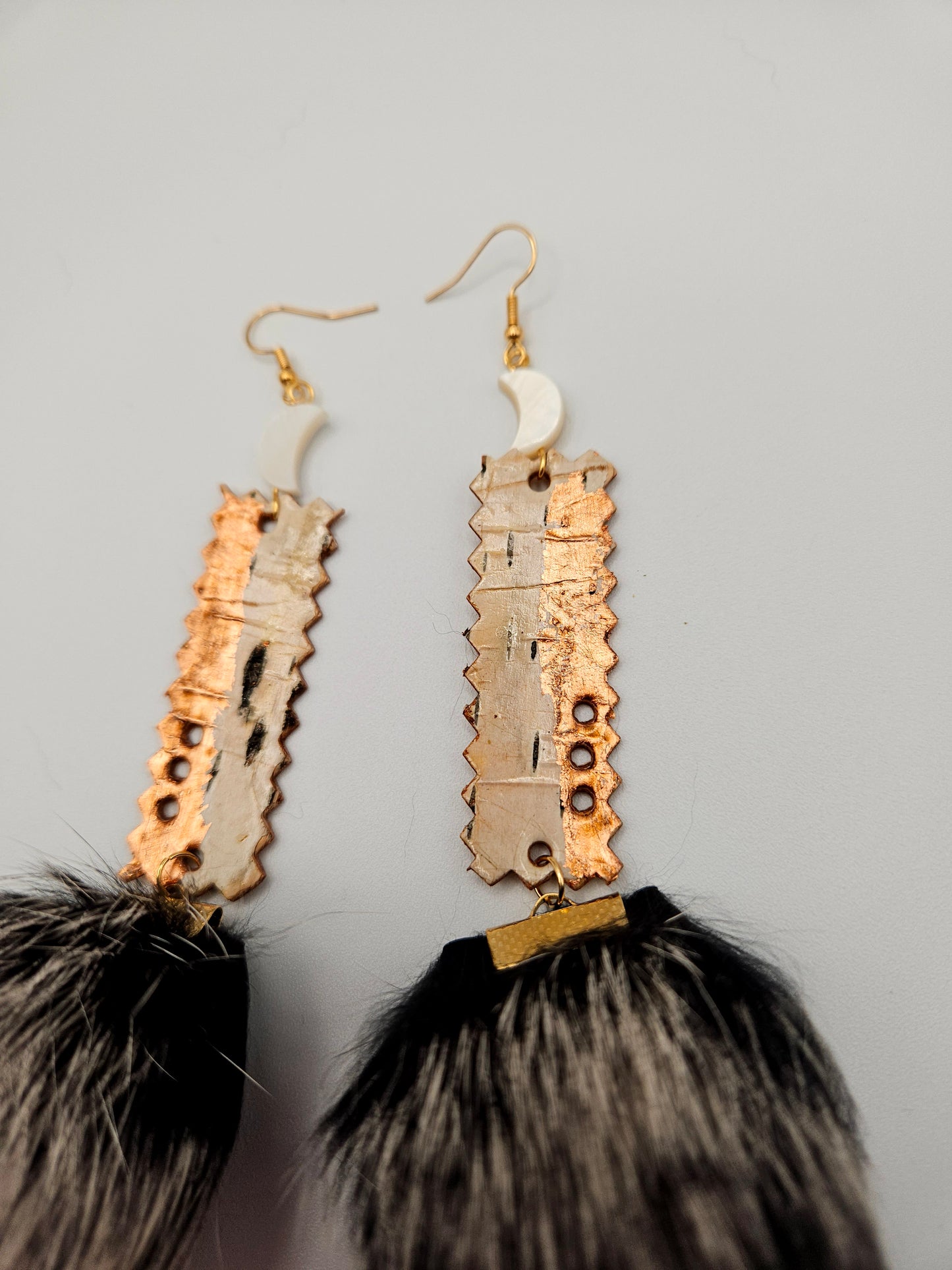 Birchbark and Rex Rabbit Fur Earrings
