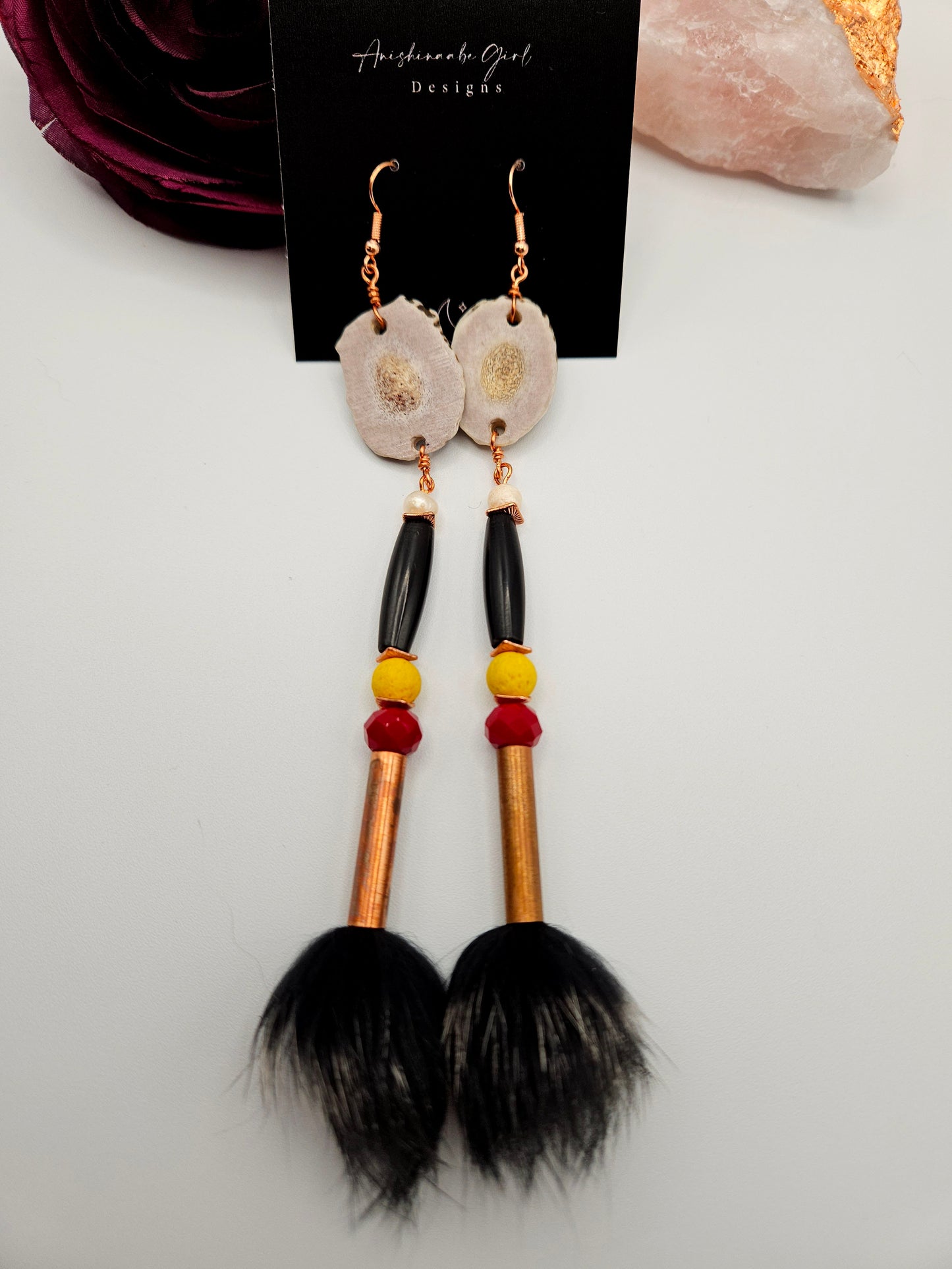 Antler and Rex Rabbit Fur Long Earrings