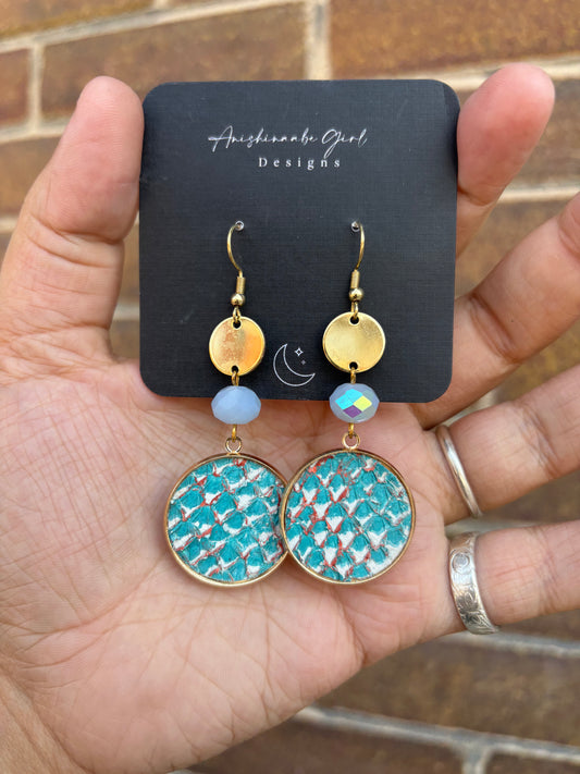 Blue Salmon Leather Earrings