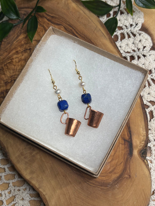Lapis Lazuli Copper Cup Earrings