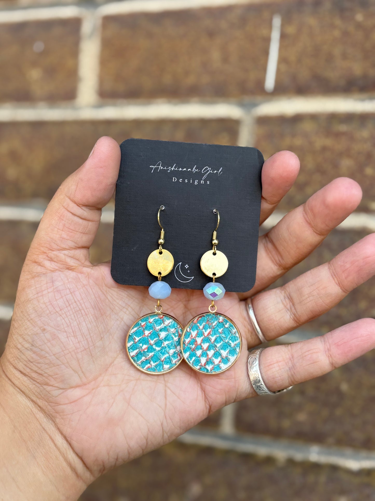 Blue Salmon Leather Earrings