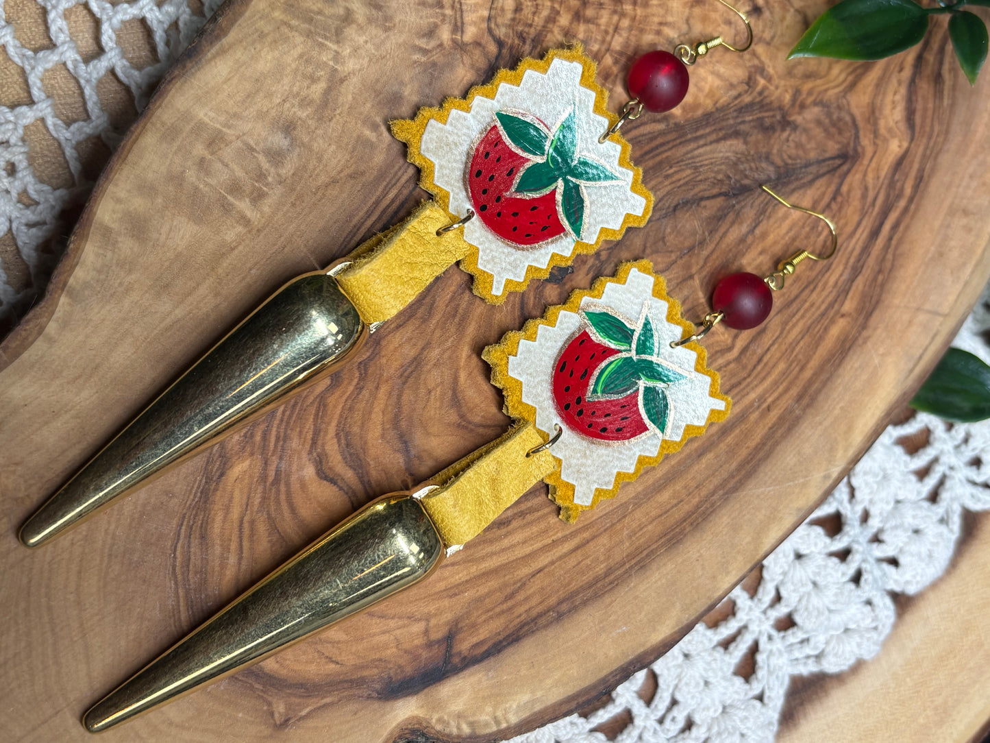Strawberry Spikes - Parfleche Earrings