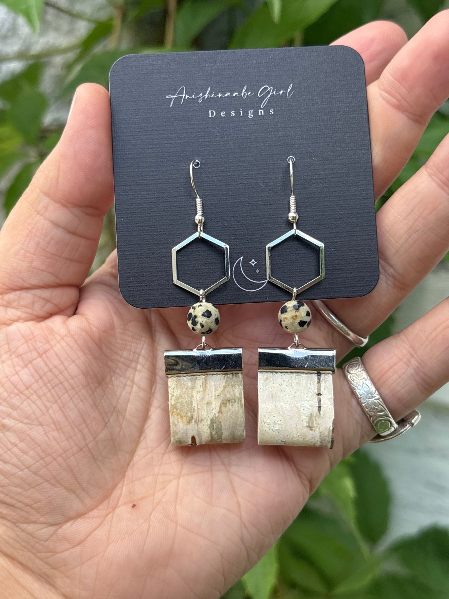 Birchbark & Dalmatian Jasper Earrings