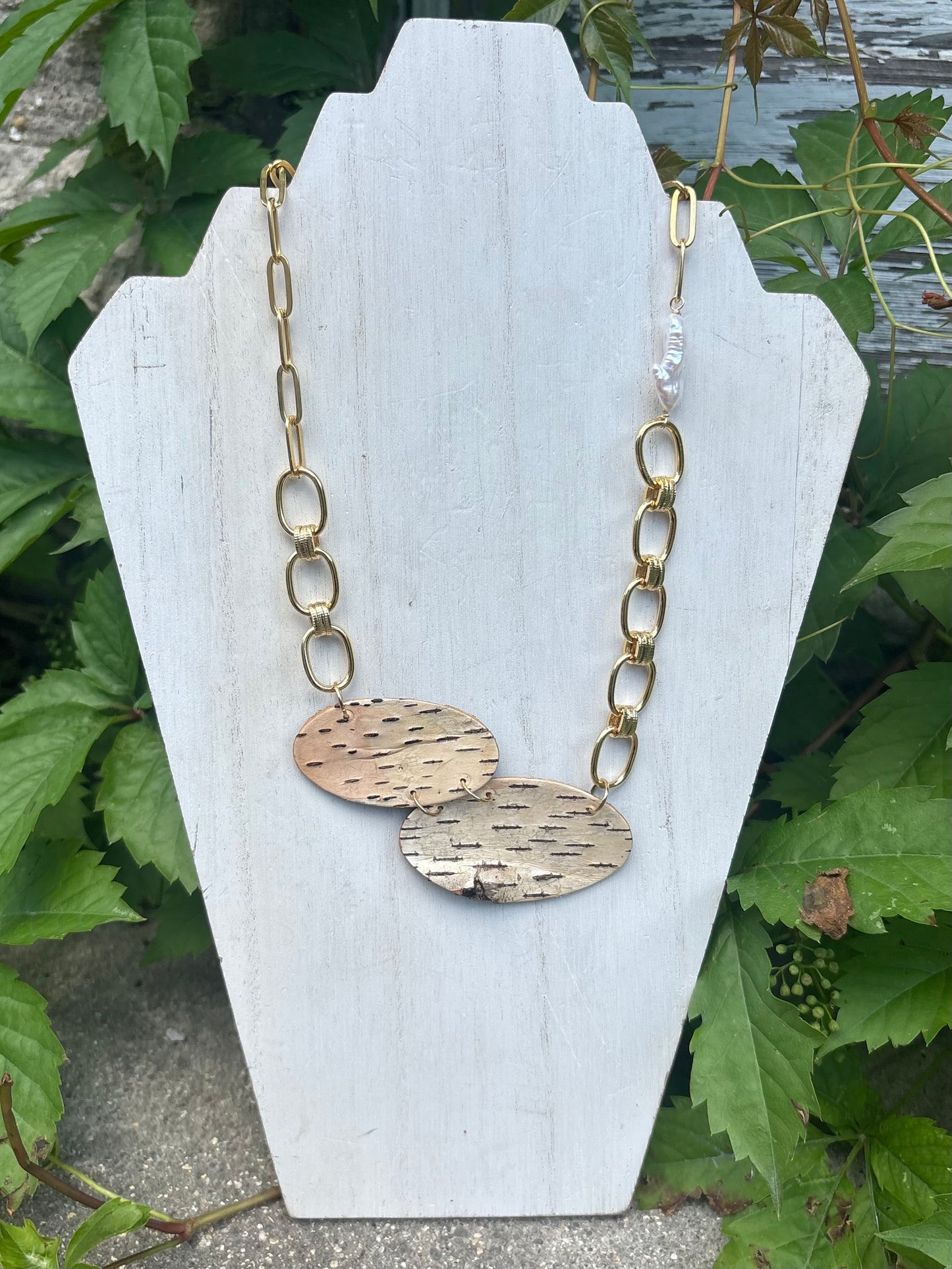 Statement Birchbark & Fresh Water Pearl Necklace