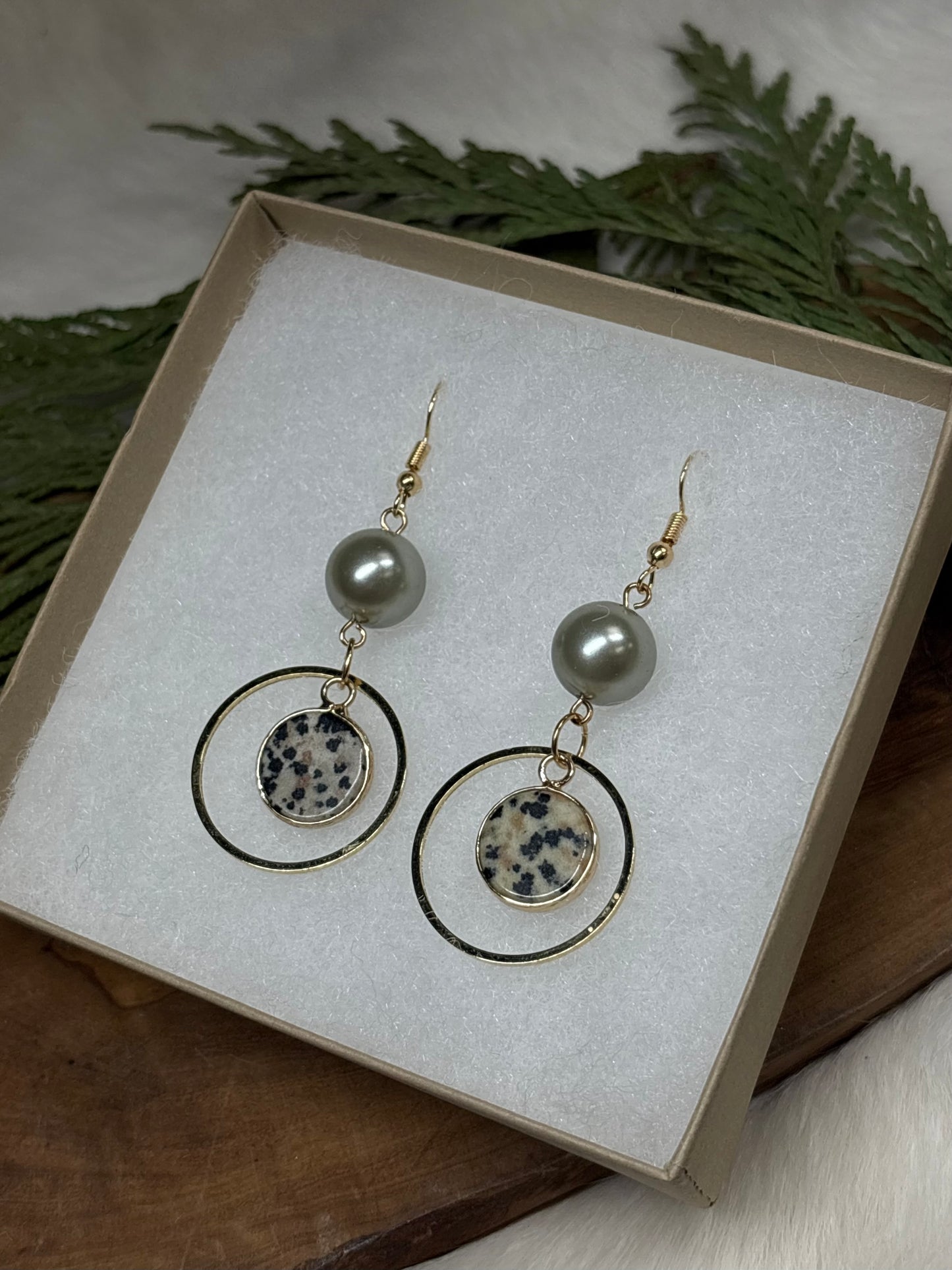 Gem Stone Earrings - Dalmatian Jasper