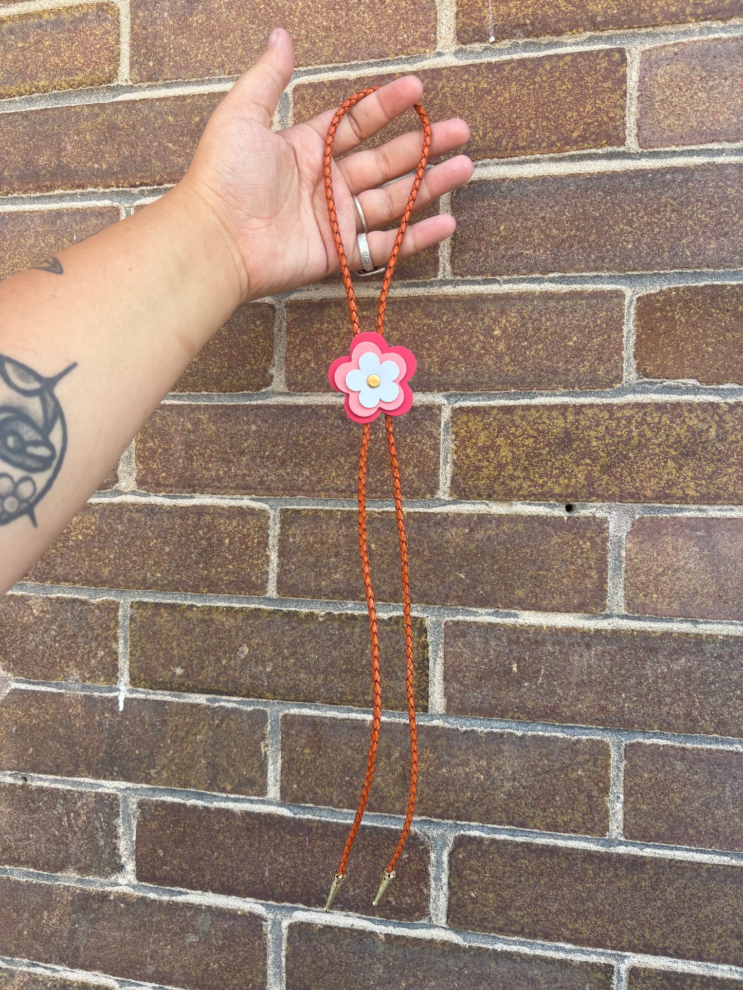 Leather Flower Bolo Tie