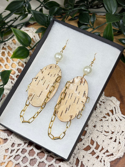 Birchbark with Gold Chain Earrings