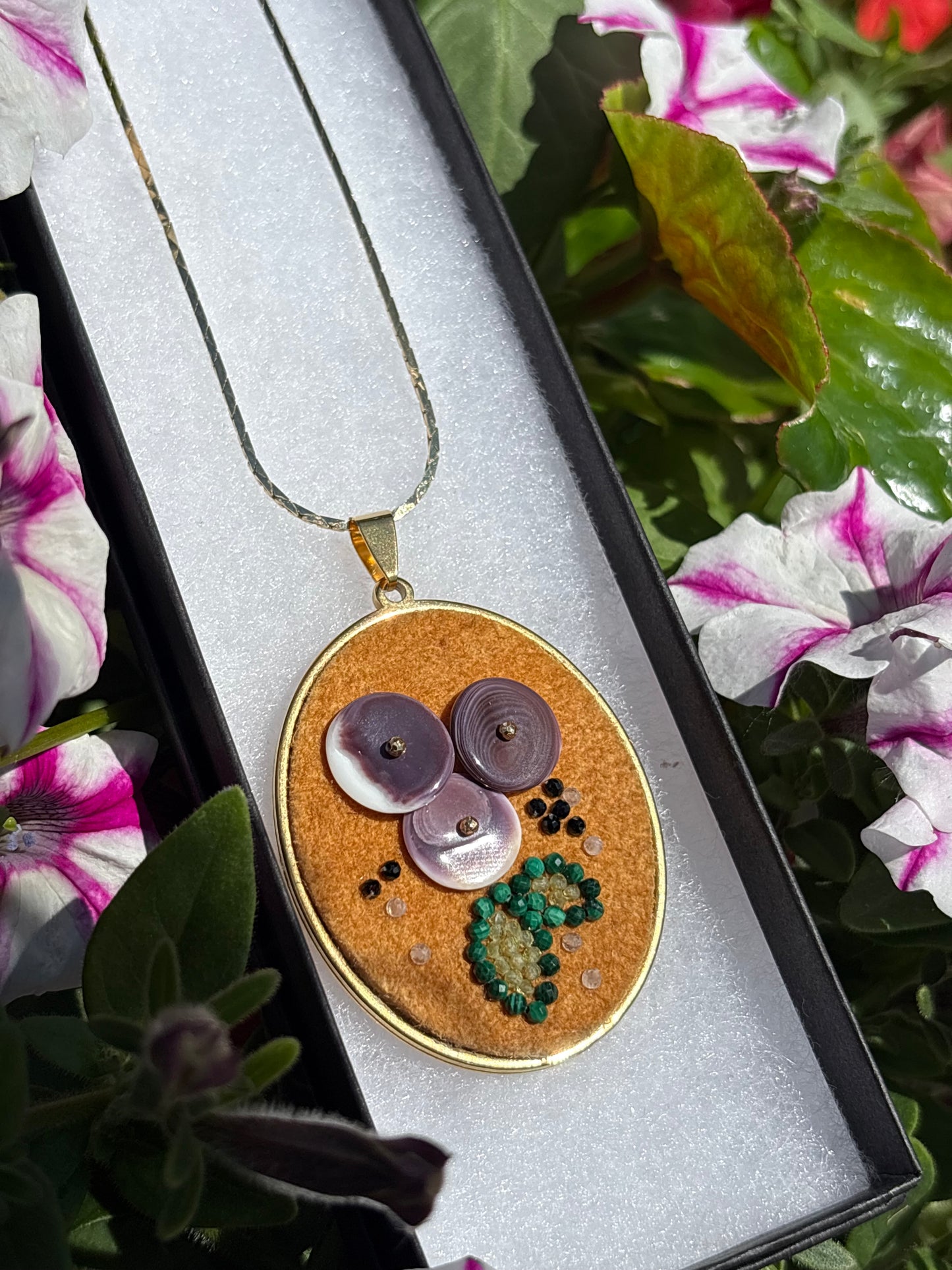 Blueberry Beaded Home Tanned Moose Hide Necklace