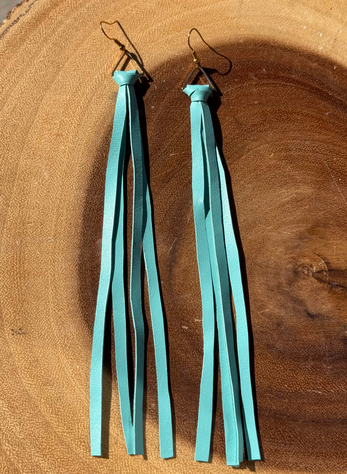 Turquoise Leather Fringe Earrings