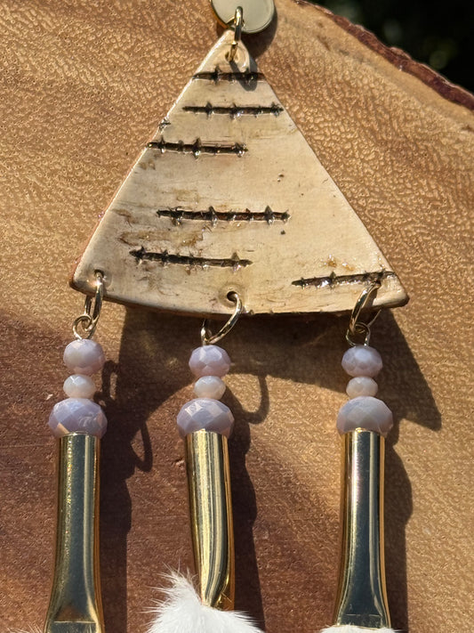 Boujee Weasel, Pink & Purple Faceted Beads, and Birchbark Earrings