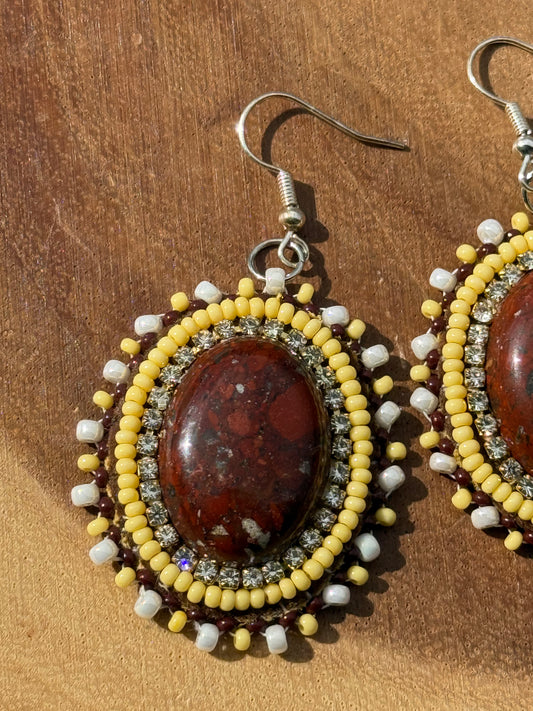 Red Jasper Beaded Flat Stitch Earrings by Leah Joan