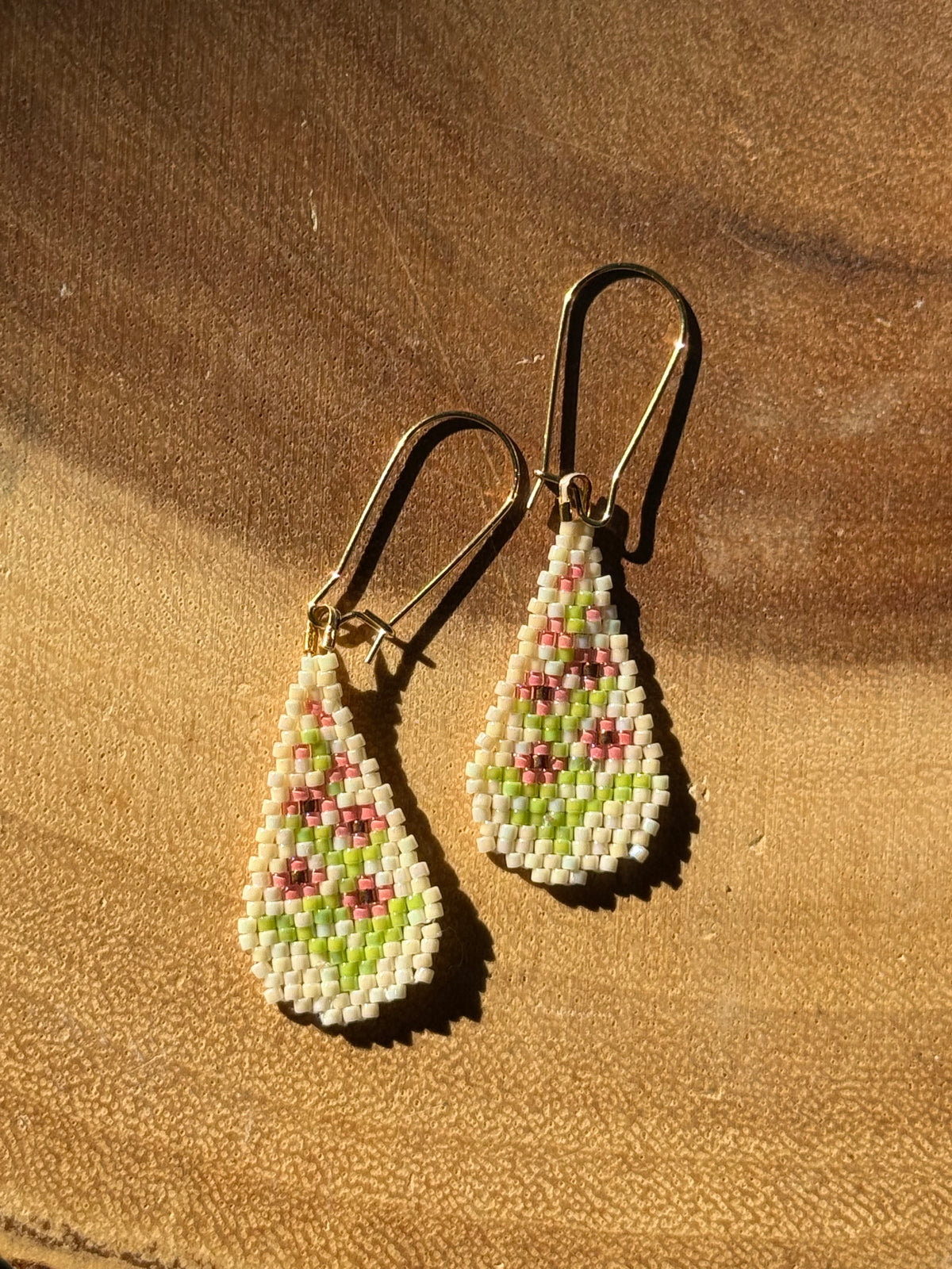 Floral Vine Teardrop Brick Stitch Earrings by Leah Joan