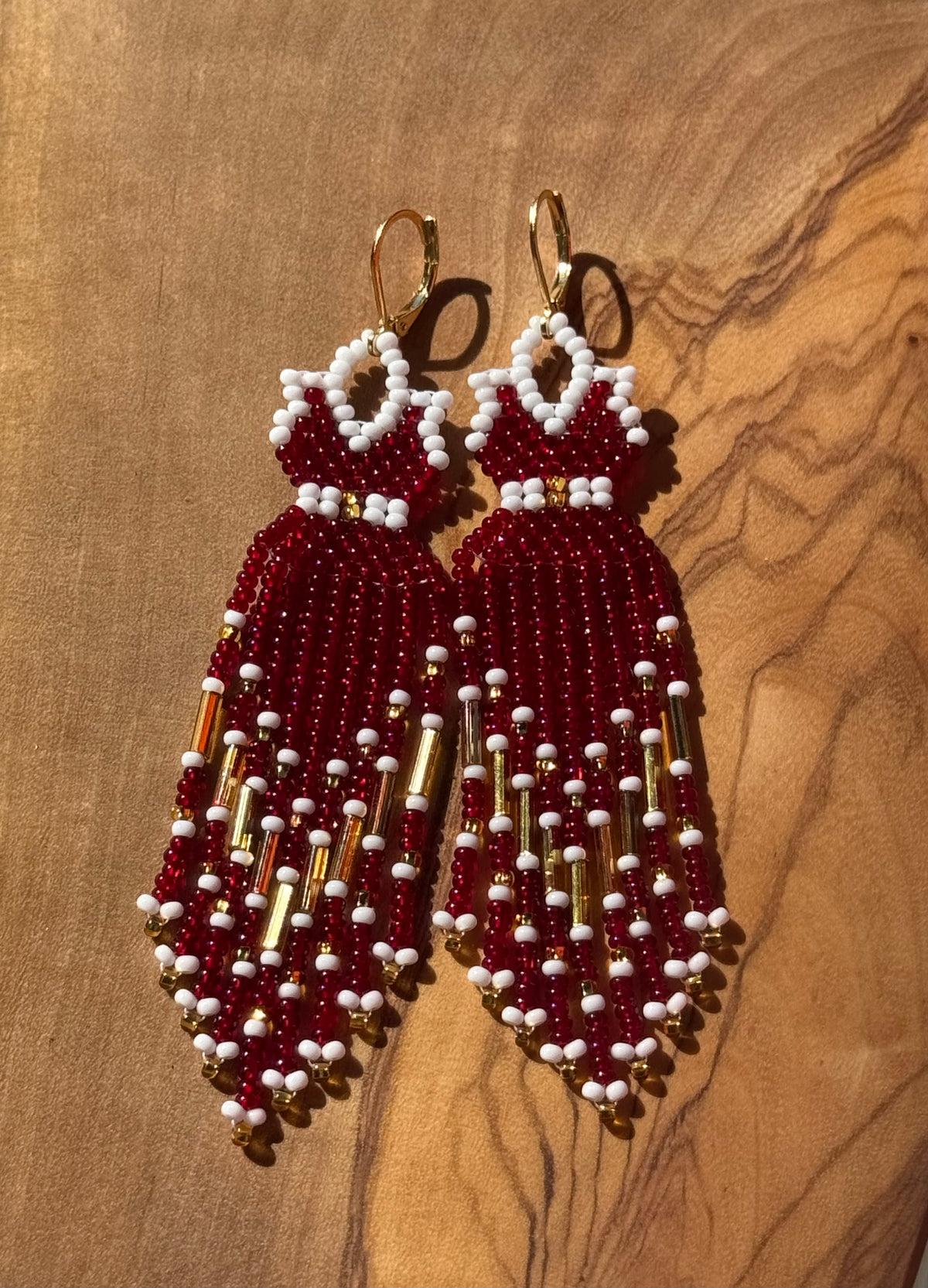 Red Dress Fringe Earrings (Large) by Blending Beadz