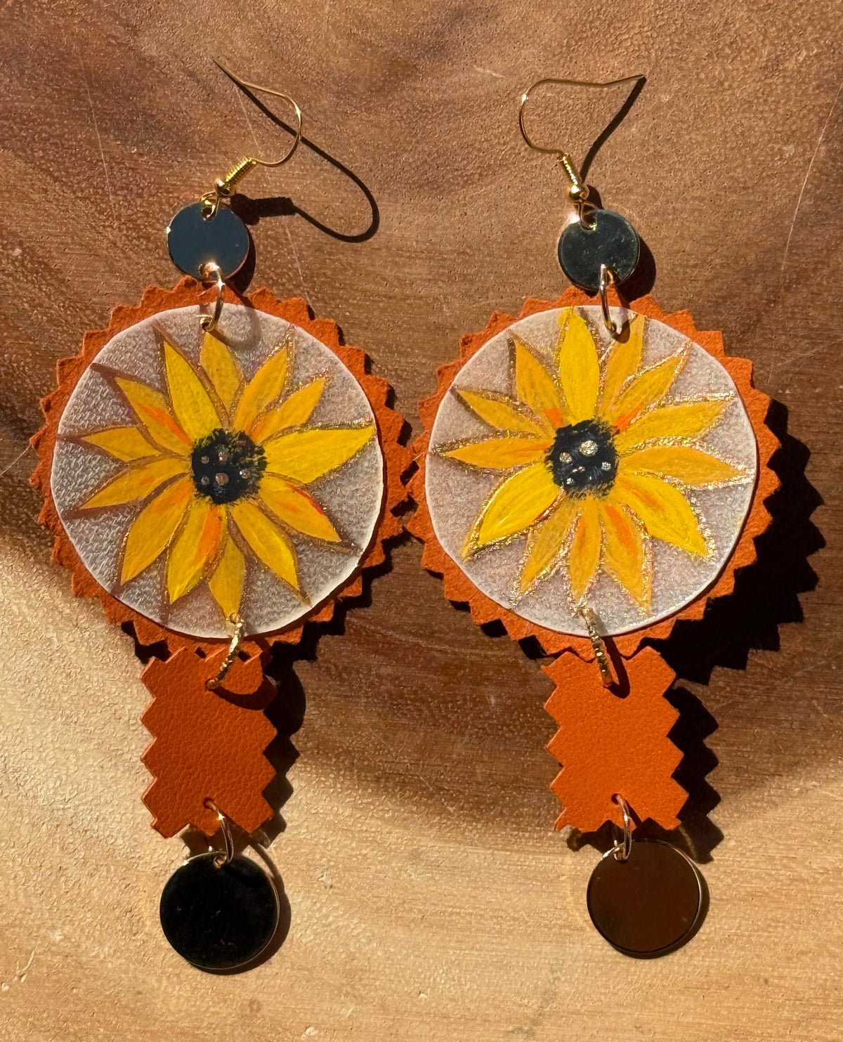Sunflower Parfleche Painted Earrings