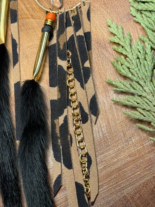 Leather Fringe Ermine Tail Earrings