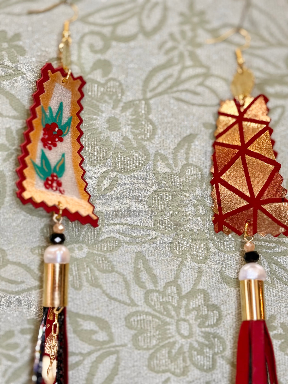 Deadly Hand Painted Winter Berries Parfleche Earrings
