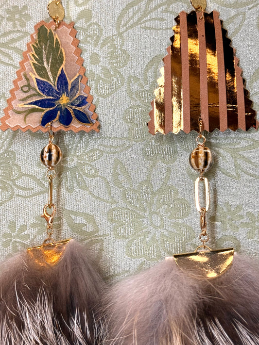 Blue Hand Painted Florals Parfleche Earrings