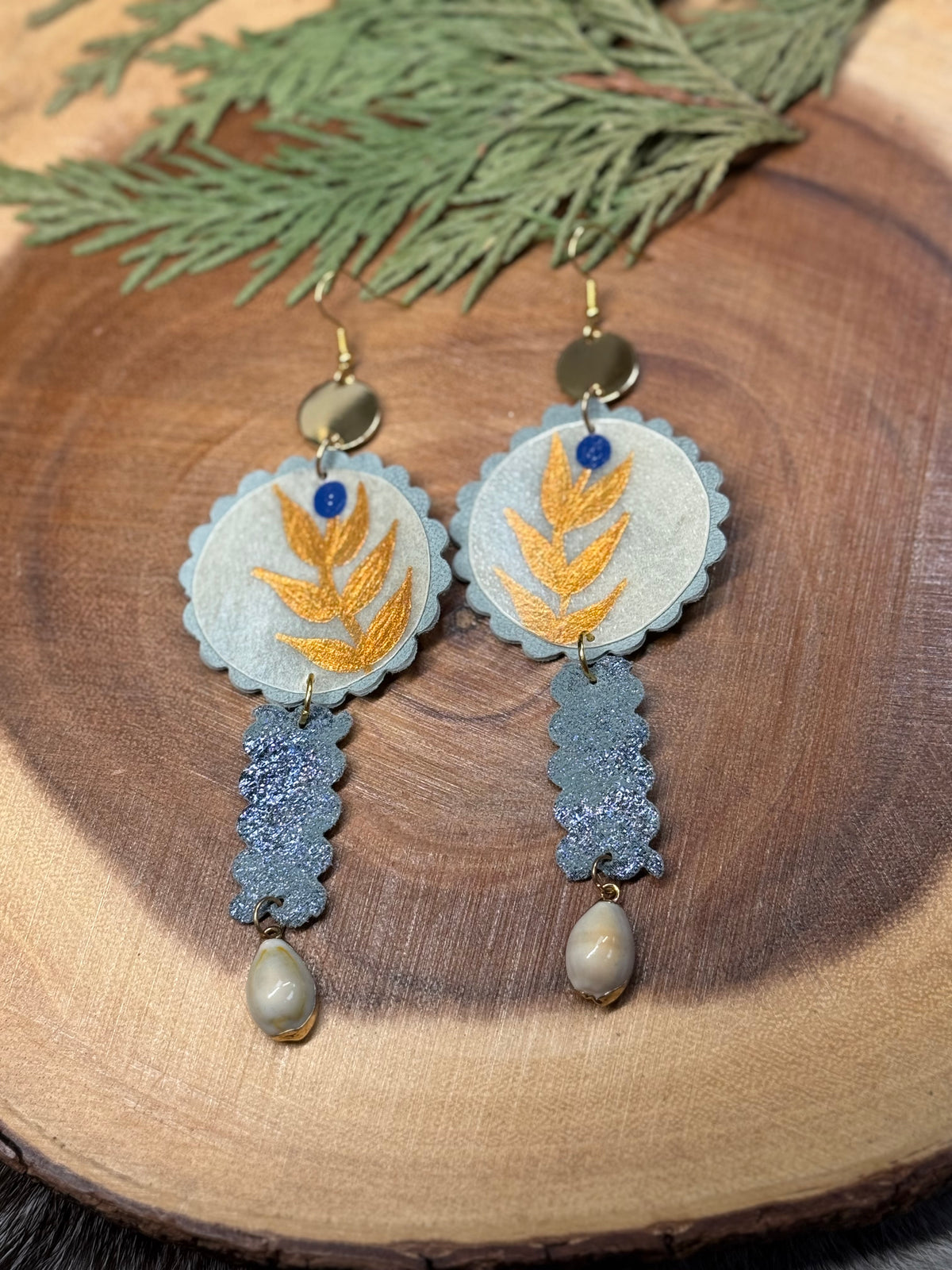 Golden Florals Parfleche Painted Earrings