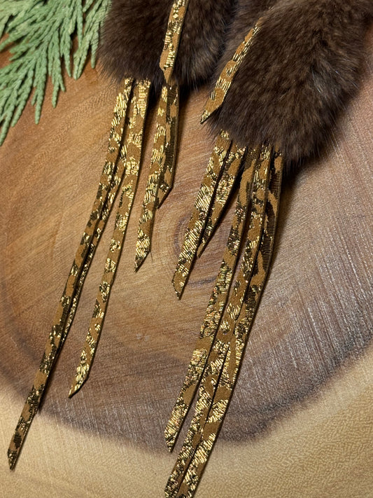 Mink Poms & Leather Fringe Earrings