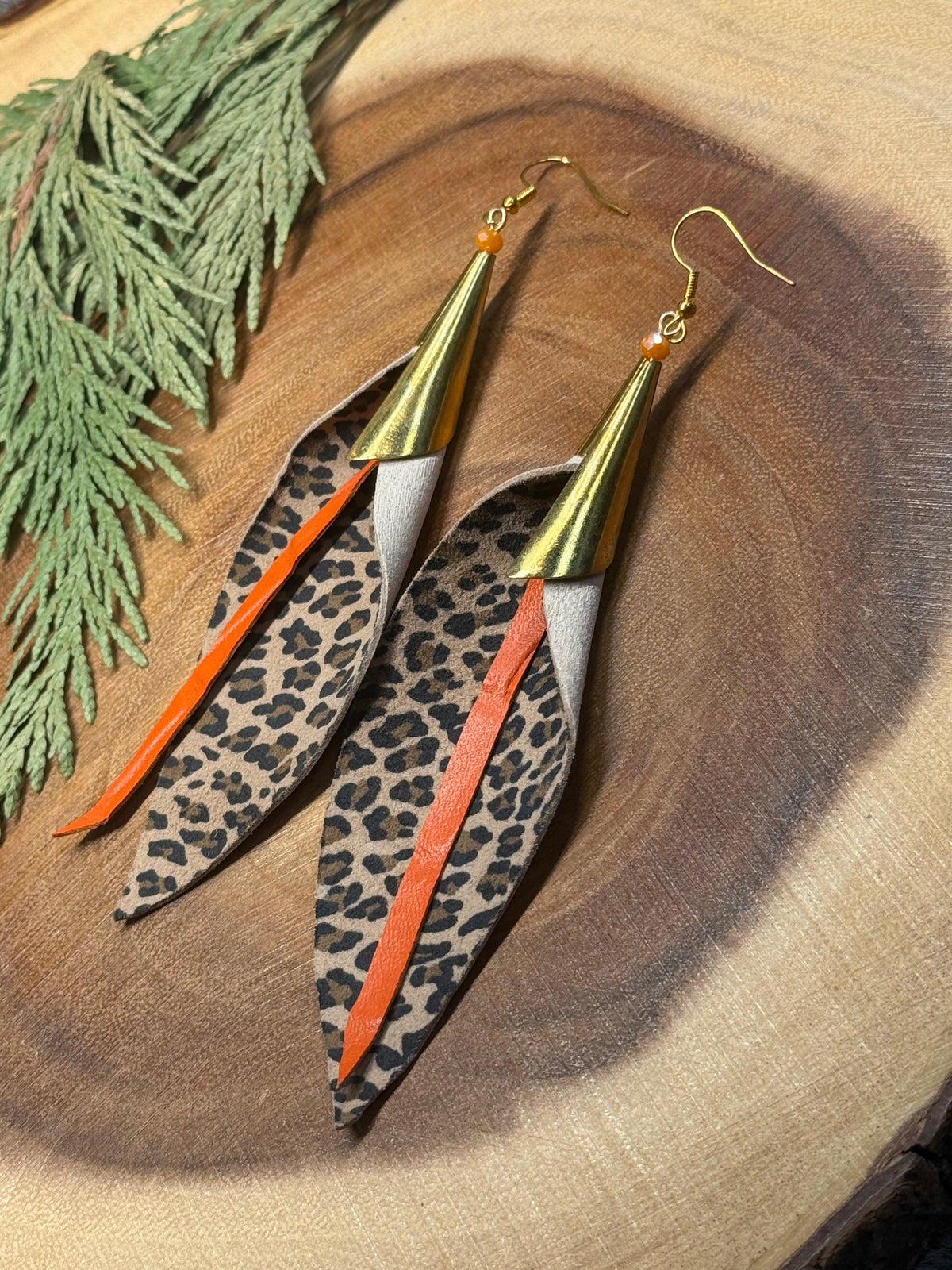 Deadly Leather Leopard Print Feather Earrings