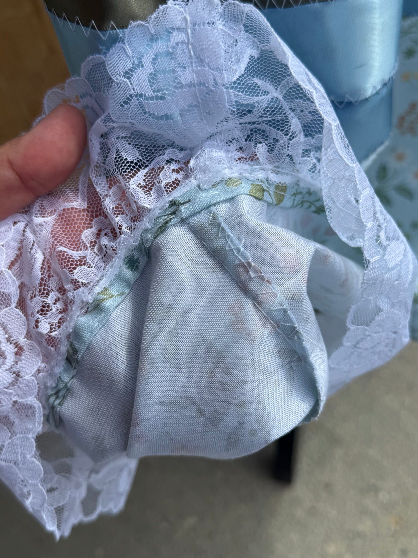 Light Blue Florals Ribbon Skirt by No Roots No Wings
