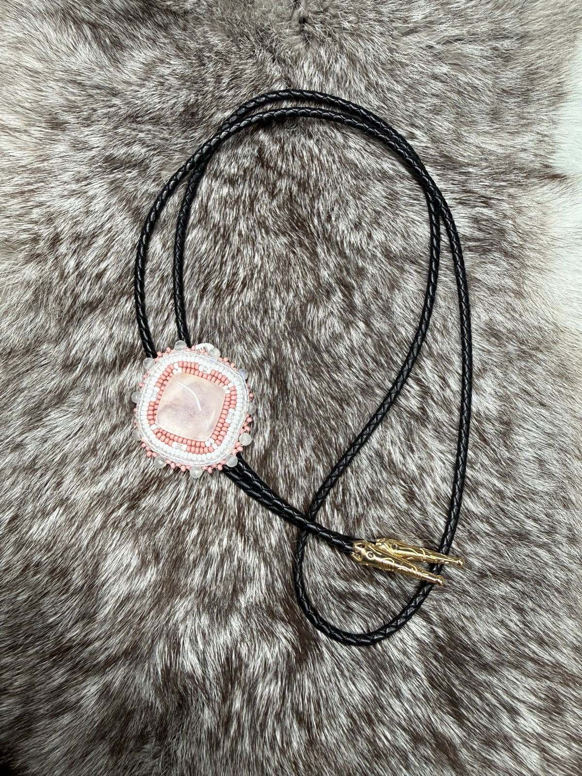 Beaded Rose Quartz Bolo Tie by Elise Chambers