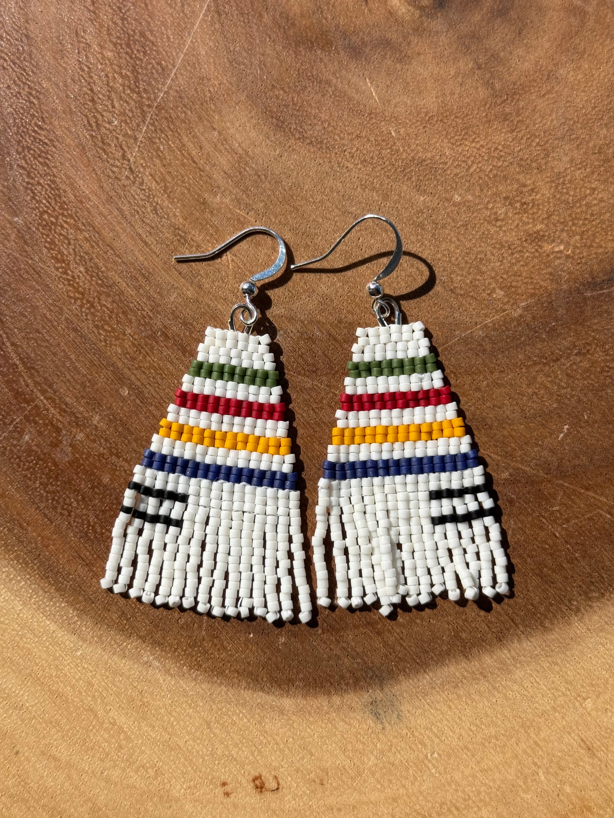 HBC Pointe Blanket Beaded Fringe Earrings by La Vaalii Rivyeer Roozh
