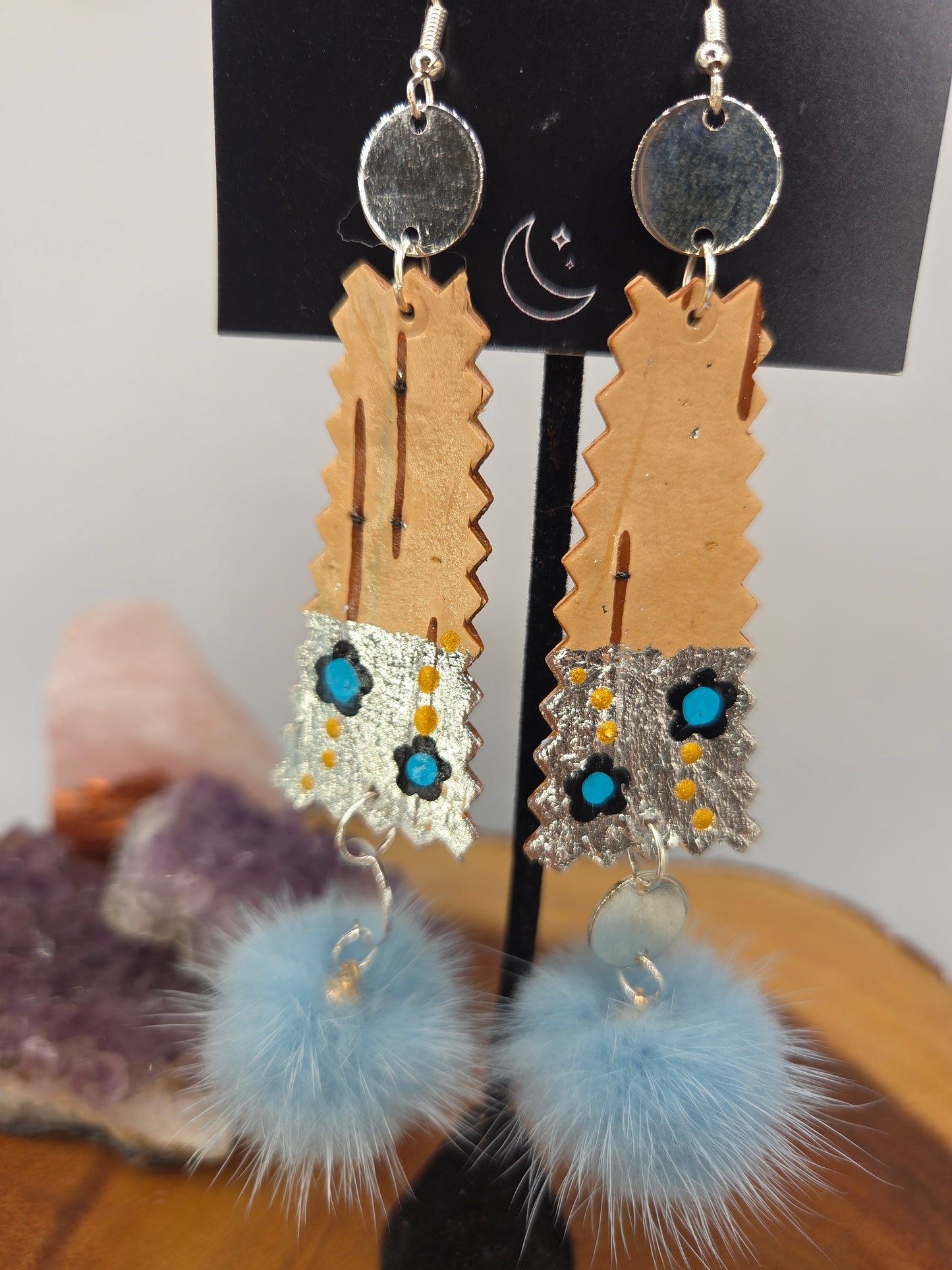 Birchbark floral and Mink Earrings
